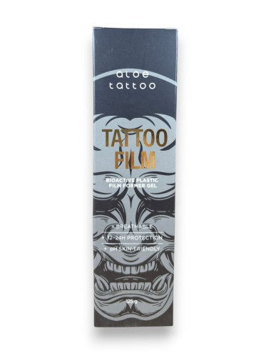 Tattoofilm (gel protecteur) - Aloe Tattoo - boîte grise à masque de démon, texte Bioactive Plastic Film Former Gel, 125 g