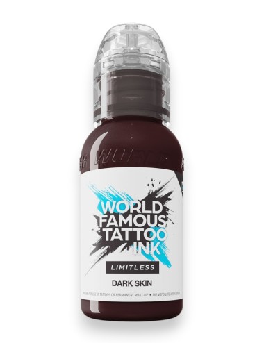 Dark Skin - World Famous Limitless - flacon brun foncé à bouchon transparent, étiquette blanche Limitless, face