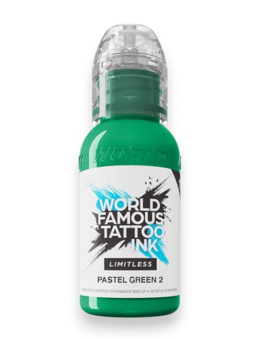 Pastel Green 2 - World Famous Limitless - flacon vert à bouchon transparent, étiquette blanche Limitless, vue de face