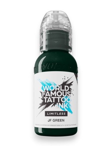 World Famous Limitless - Green (Jay Freestyle) - flacon vert foncé à bouchon transparent, étiquette Limitless JF Green, face