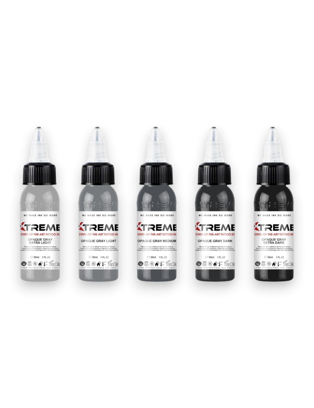 Opaque Gray Set - Xtreme Ink 5x30ml - Xtreme Ink | Lucky 7 Supplies