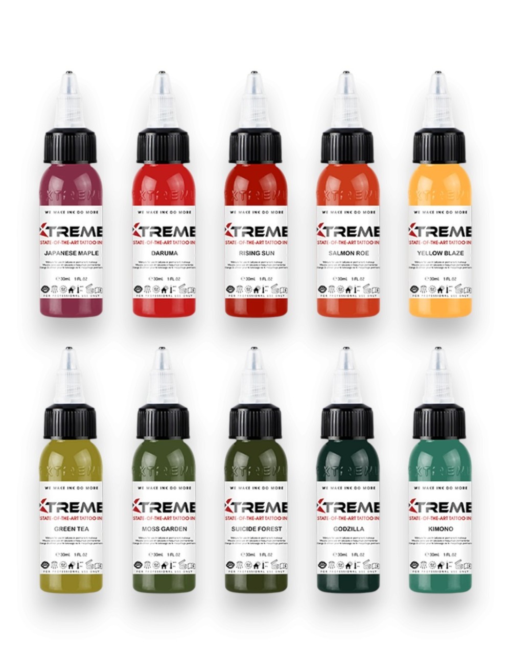 Traditional Japanese Color Set - Xtreme Ink - 10x30ml - Xtreme Ink | Lucky 7 Supplies